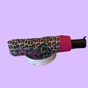 ED Hardly Leopard Print Folding Umbrella with Pink Trim